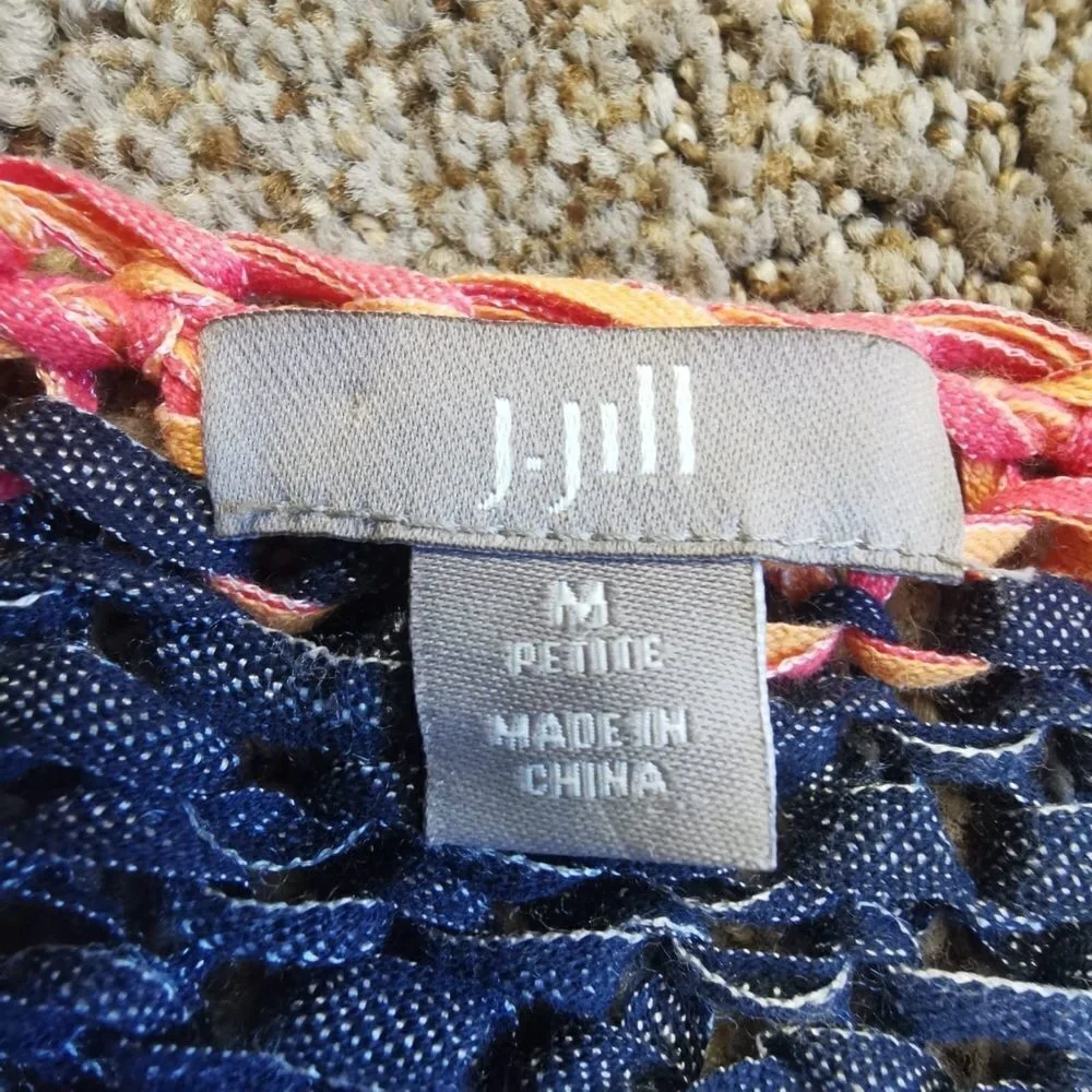 J.Jill Sweater Womens Petite Medium Multicolor‎ Pullover Striped Crew Neck